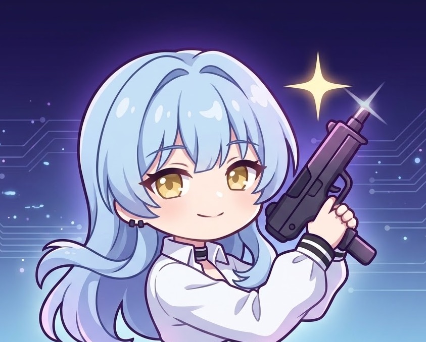 マブガルのユリア・バーンズ（デフォルメキャラ）が自信満々に笑っているイラスト。防御無視スキルの強さを象徴する力強いイメージ。